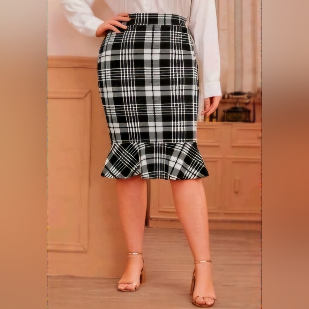 Plus Plaid Mermaid Skirt